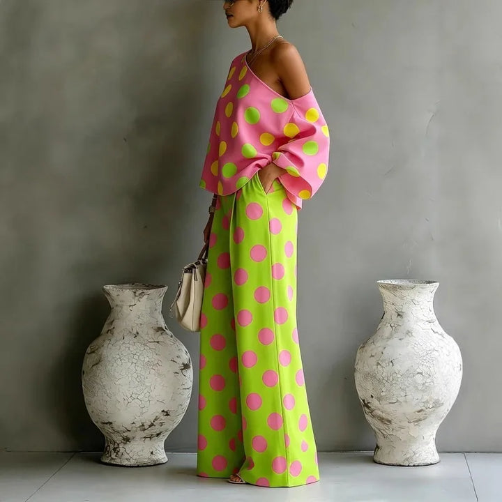 Savion Polka Dots One Shoulder Matching Set