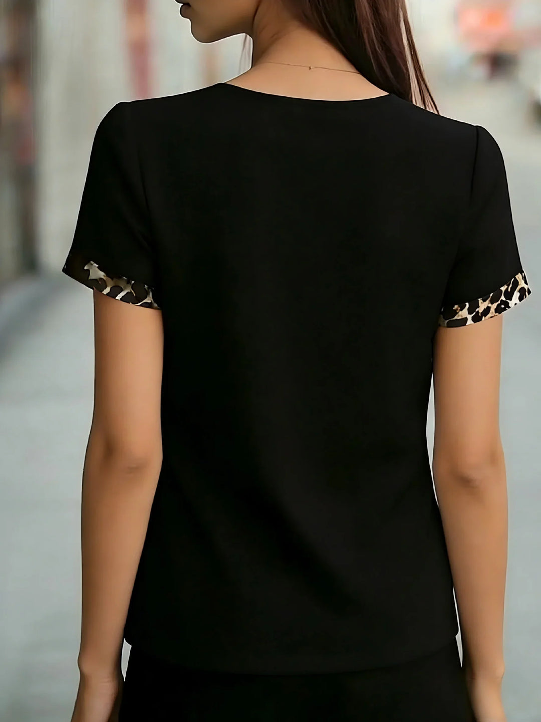 Ailyn Leopard Trim Blouse