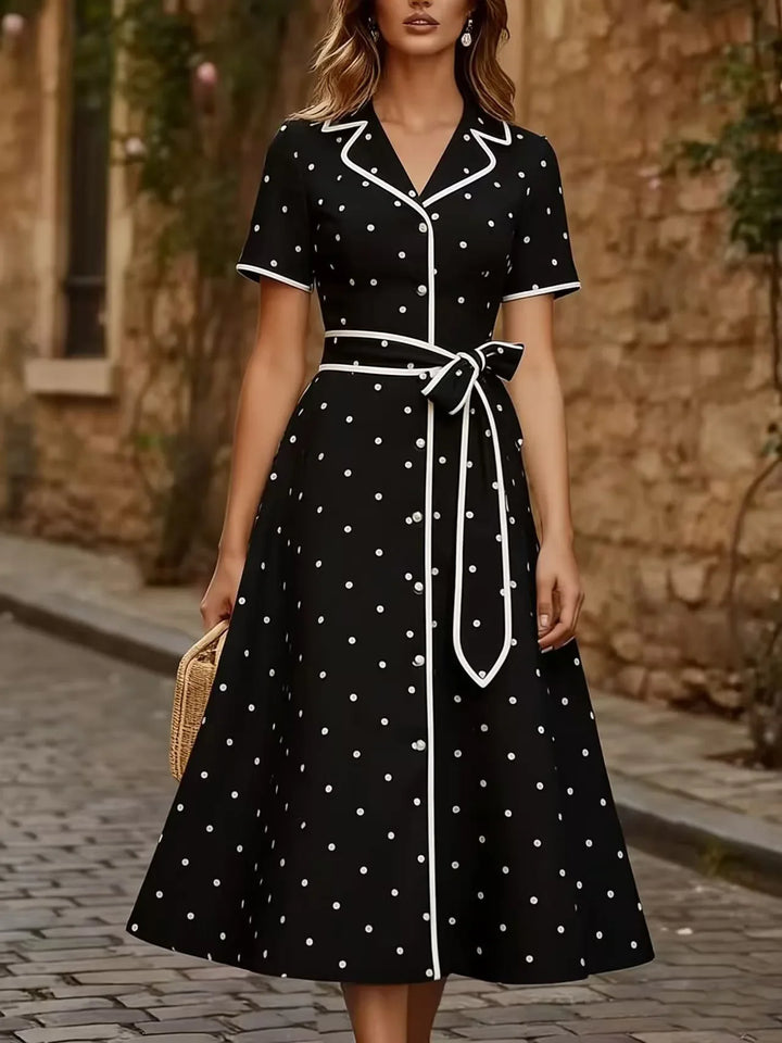 Camellia Elegant French Polka Dot Midi Dress