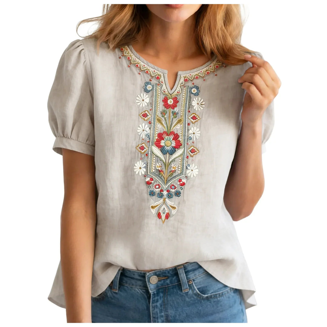 Amira Embroidered Linen Blouse