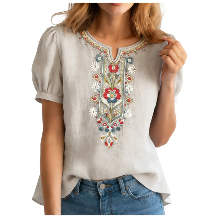 Amira Embroidered Linen Blouse