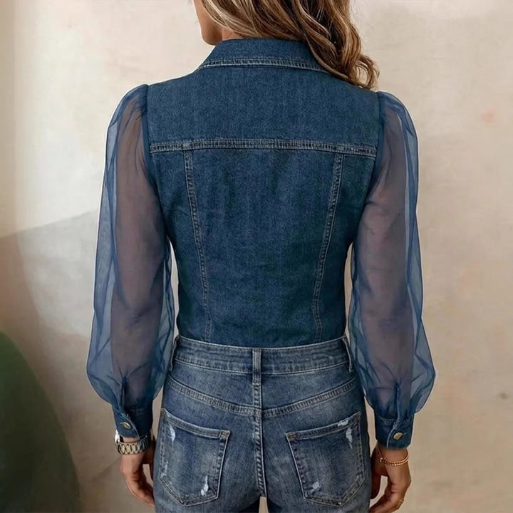 Lindsey Sheer Sleeve Denim Blouse