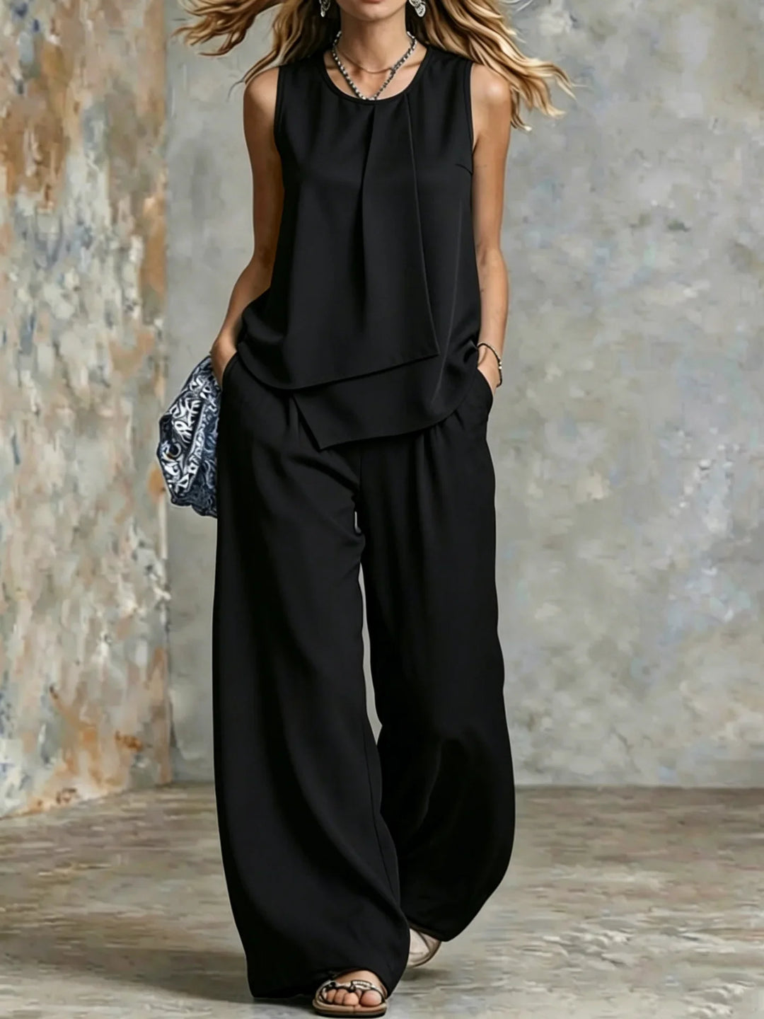 Alvenna Relaxed Fit Sleeveless Two Piece Set
