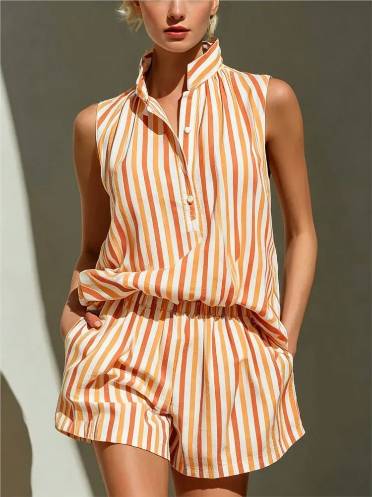 Araminta Striped Vest And Shorts Co-Ord Set