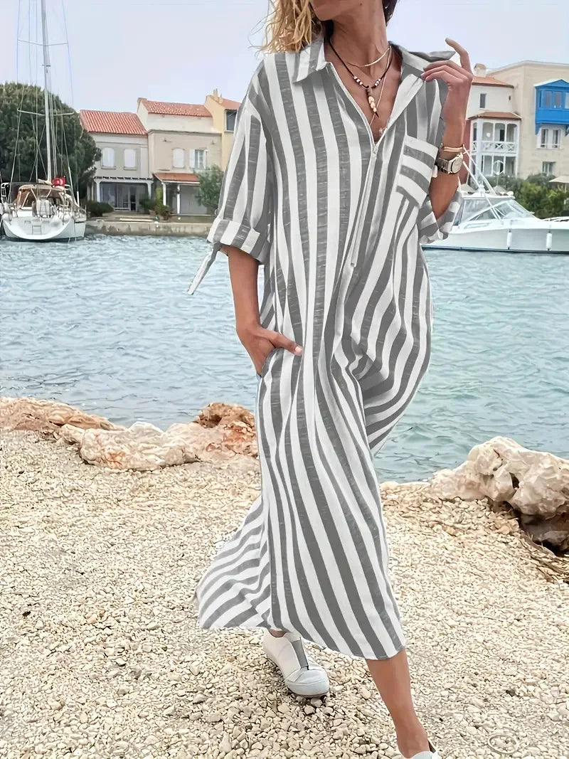 Layla Striped Maxi Shirt Dress