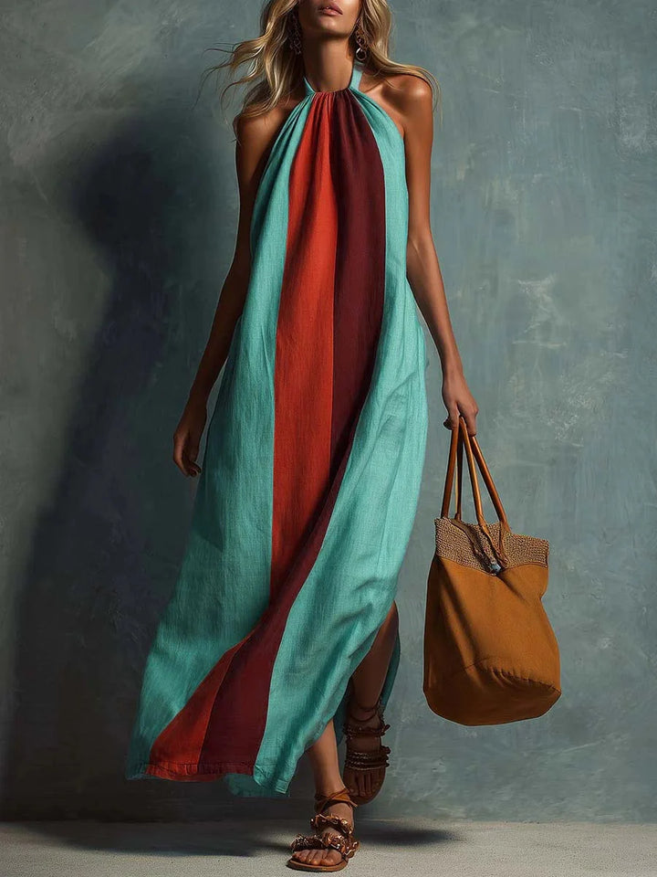Trista Color Block Halter Maxi Dress