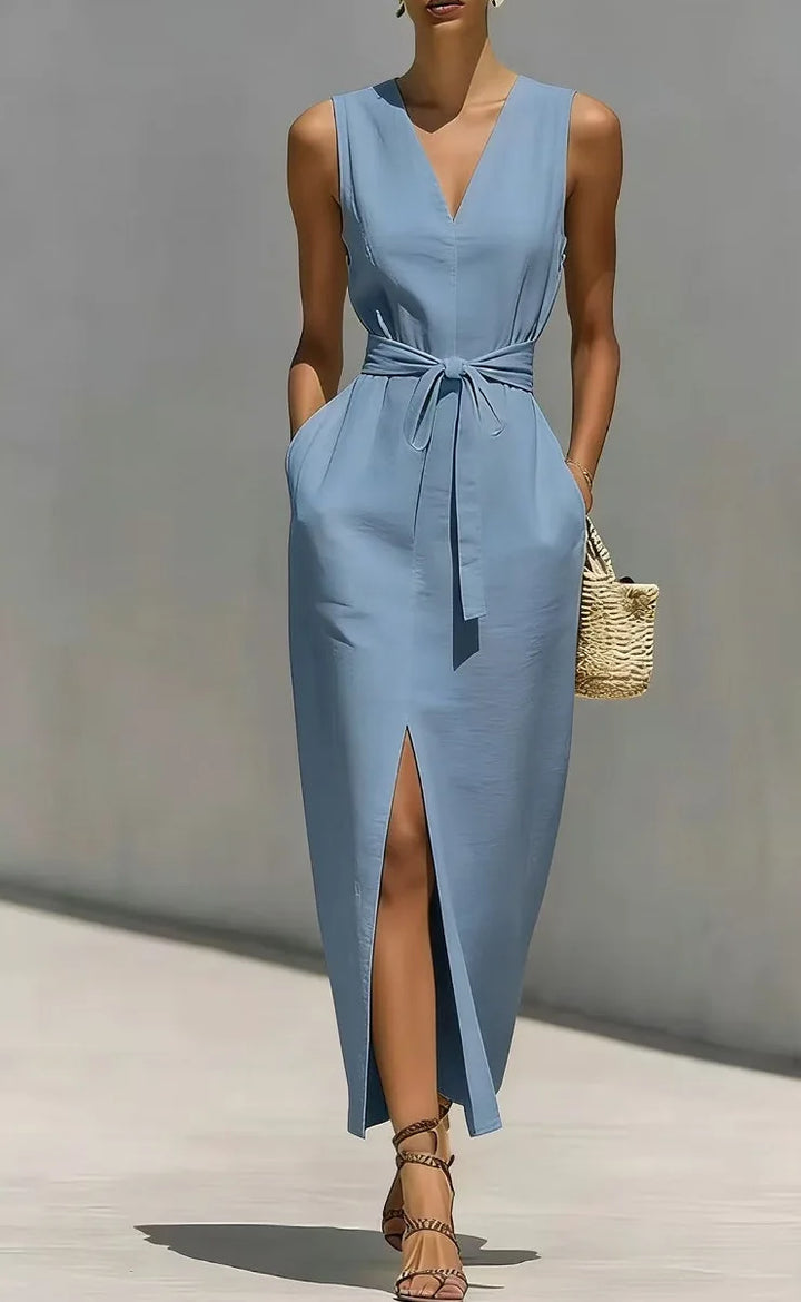 Thalia Front Tie V Neck Maxi Dress