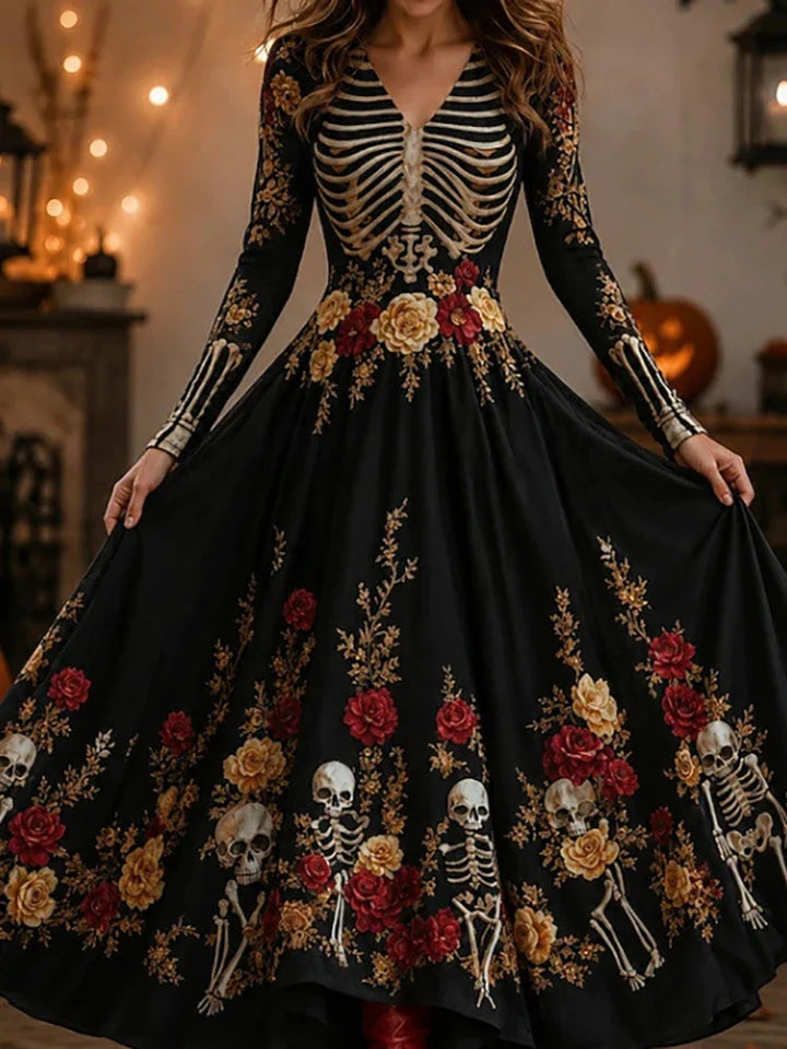 Halloway Skeleton Print Maxi Dress