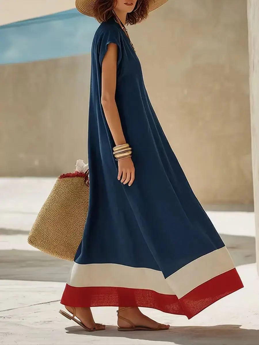 Audrey Striped V Neck Maxi Dress