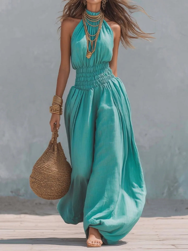 Annora Breezy Sleeveless Halter Harem Jumpsuit