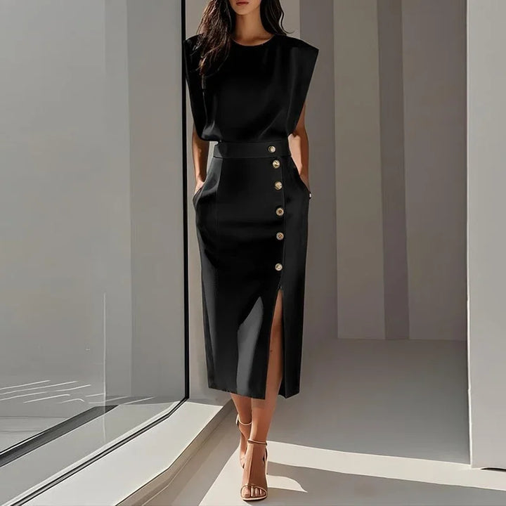 Arabella Elegant Button Split Midi Dress