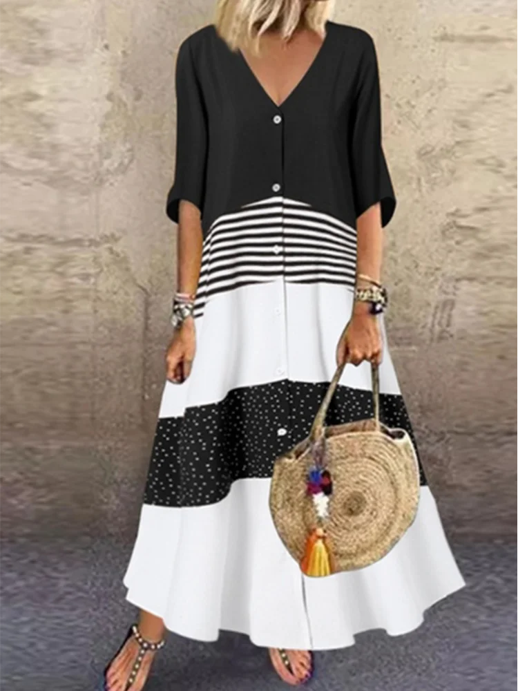 Estelle Color Blocked V Neck Maxi Dress