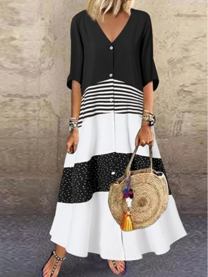 Estelle Color Blocked V Neck Maxi Dress