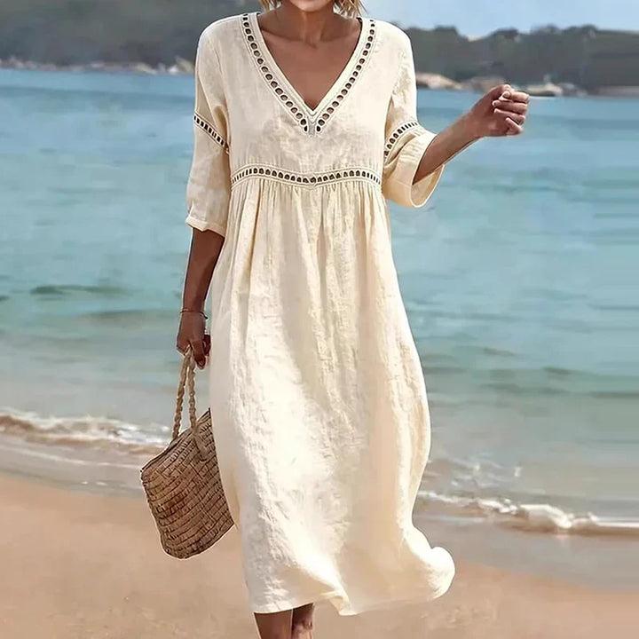 Nolani Hollow Trim V-Neck Midi Dress