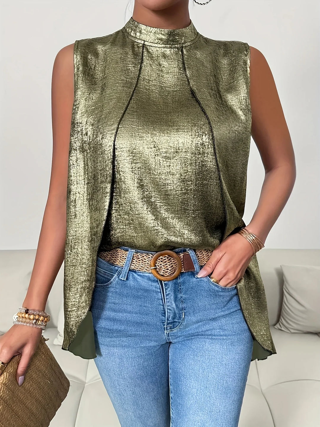 Jean Metallic Sleeveless Blouse