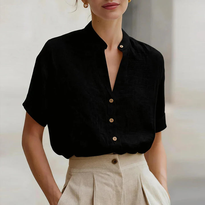 Callen Button Front V Neck Blouse