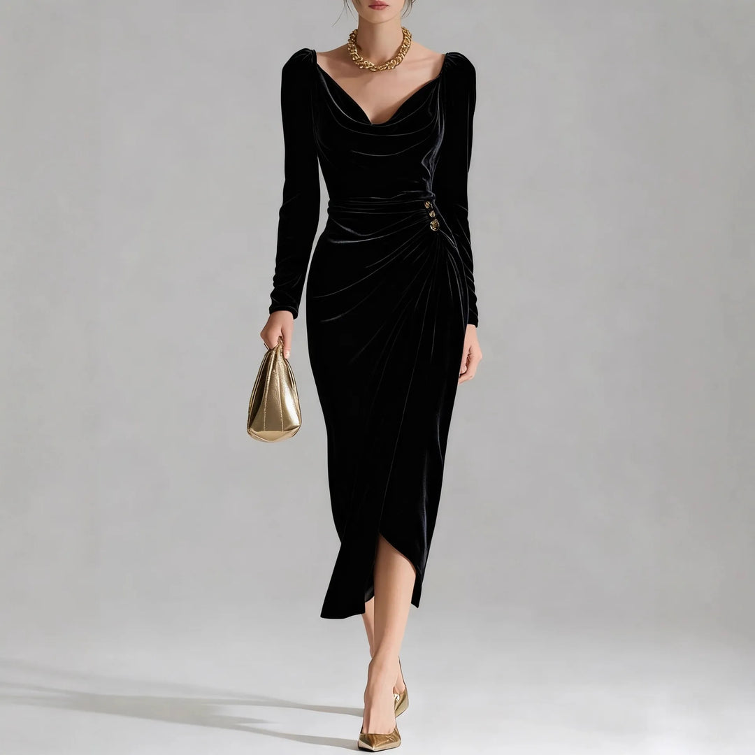 Anastasia Velvet Ruched Midi Dress