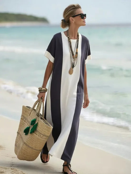 Lirielle Striped Short Sleeve Flowing Maxi Dress