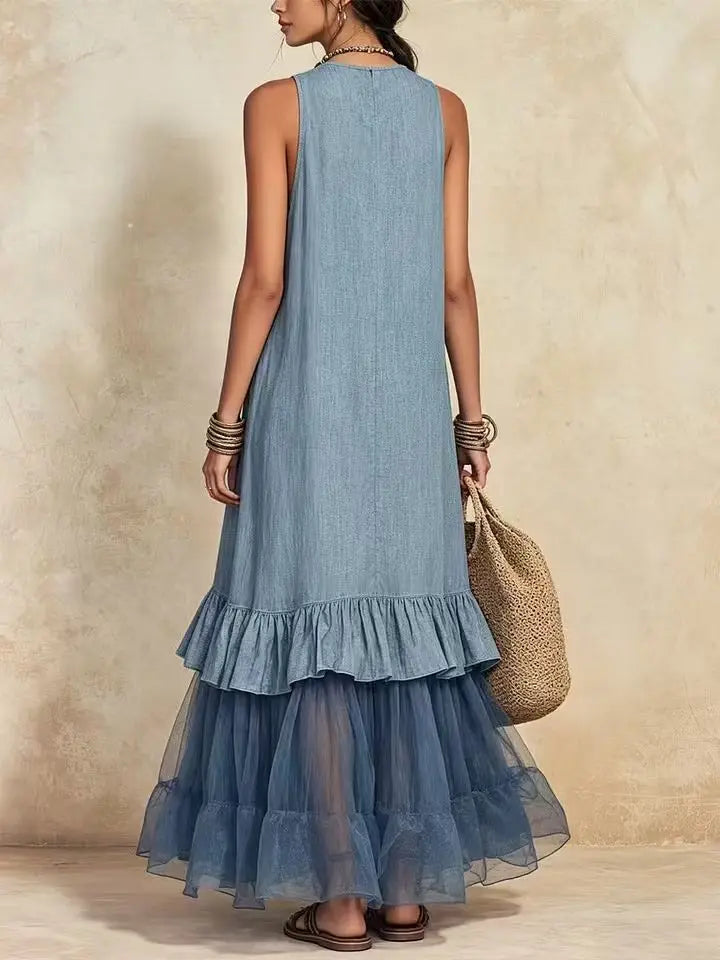 Zephyra Bohemian Ruffle Hem Maxi Dress