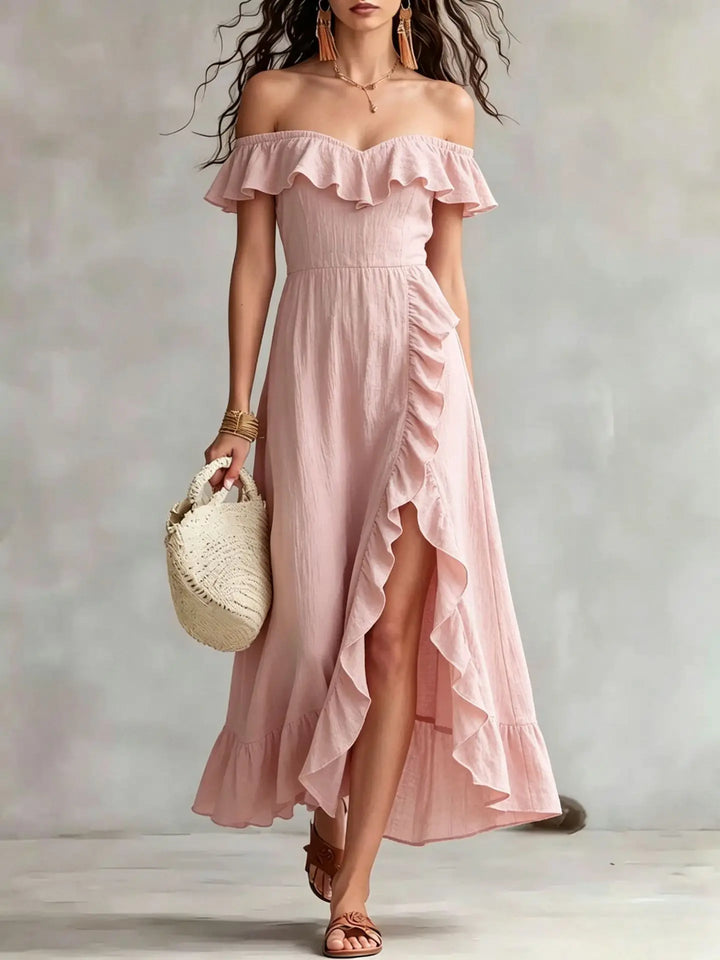 Calvian Off Shoulder Split Hem Maxi Dress