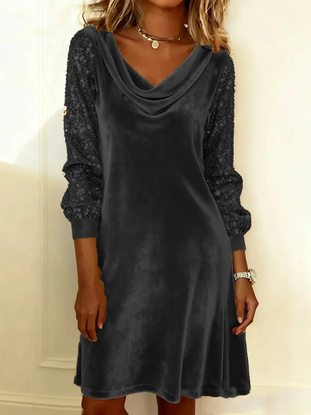 Amantine Cowl Neck Velvet Dress