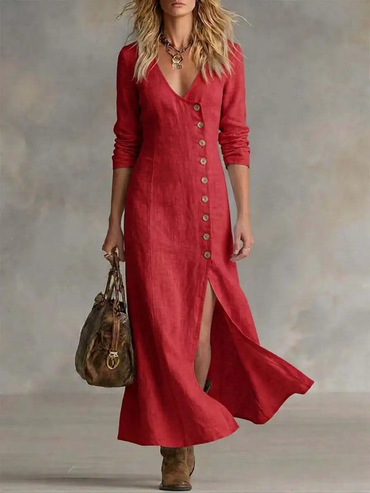 Jasmine Button Front Side Slit Maxi Dress