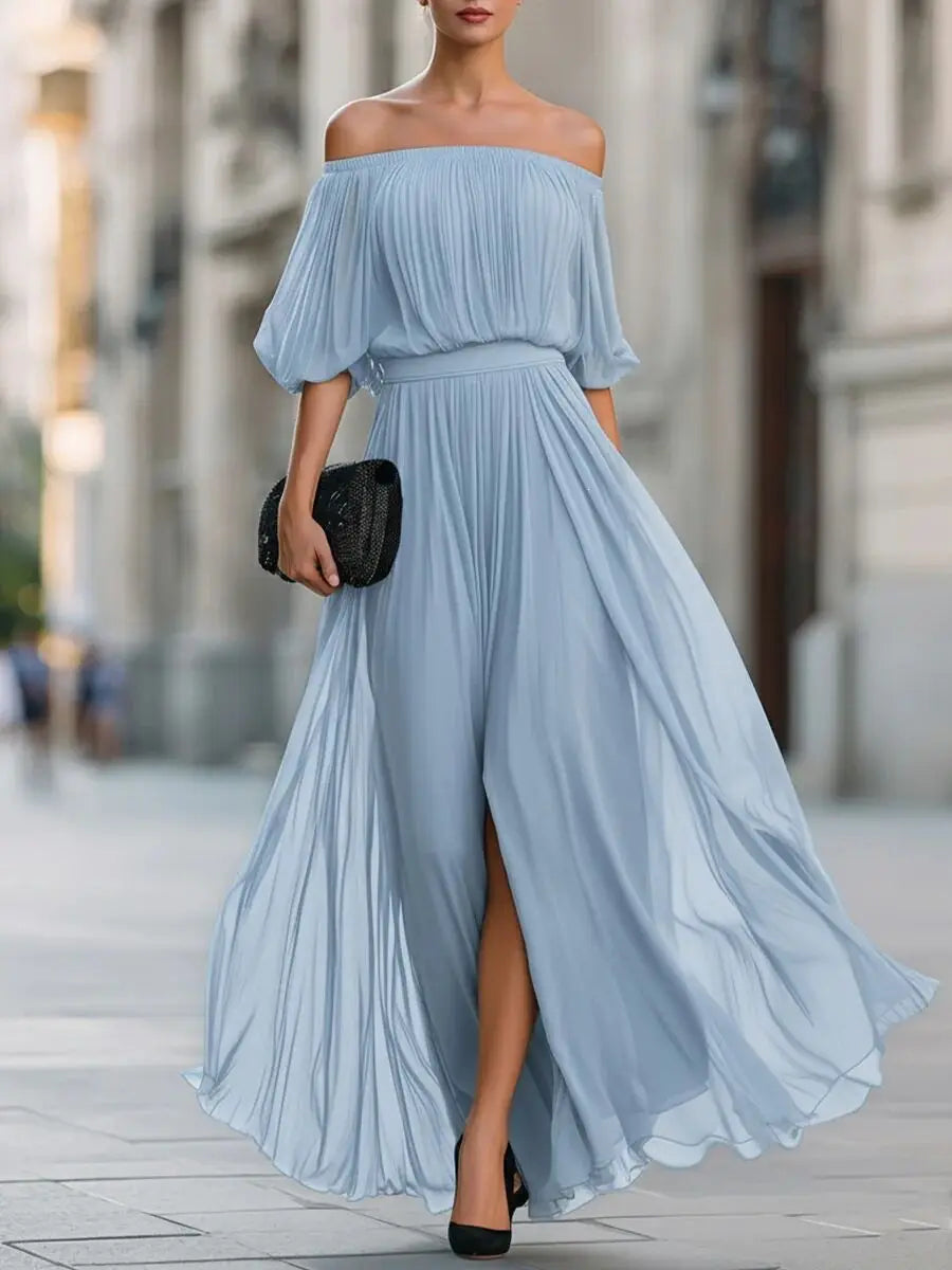 Fiorella Elegant Flowy Off Shoulder Maxi Dress