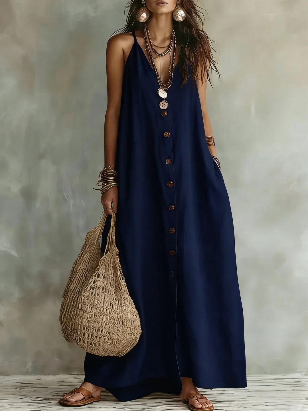 Sereia Breathable Sleeveless Linen Maxi Dress