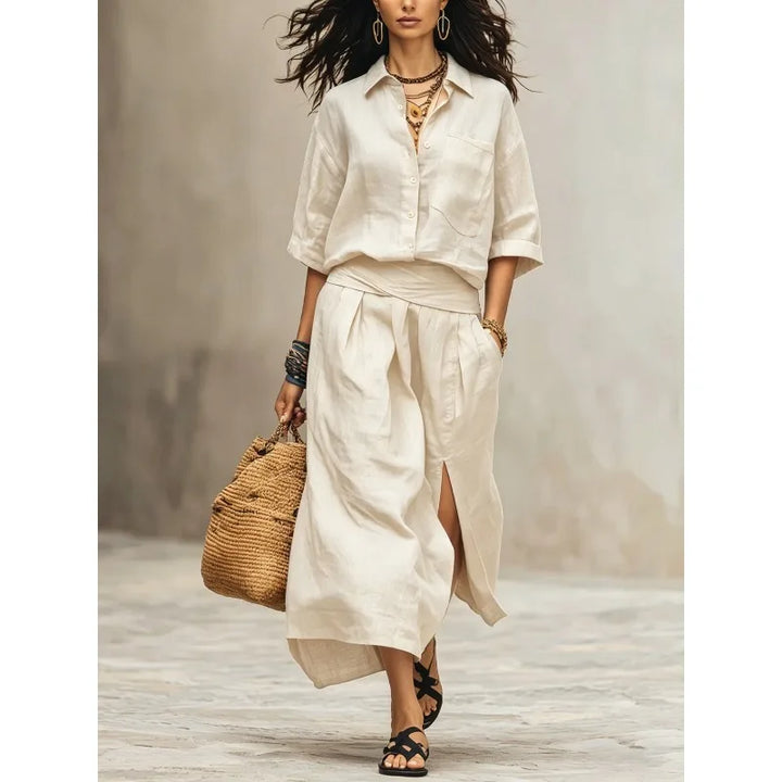 Kayla Linen Shirt and Midi Skirt Set