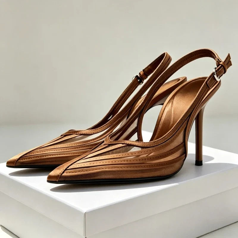 Ruby Mesh Pointed Toe Slingback Heels