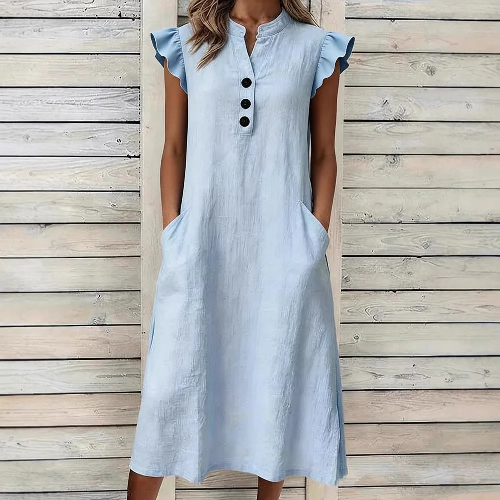 Alarice Petal Sleeve Linen Midi Dress