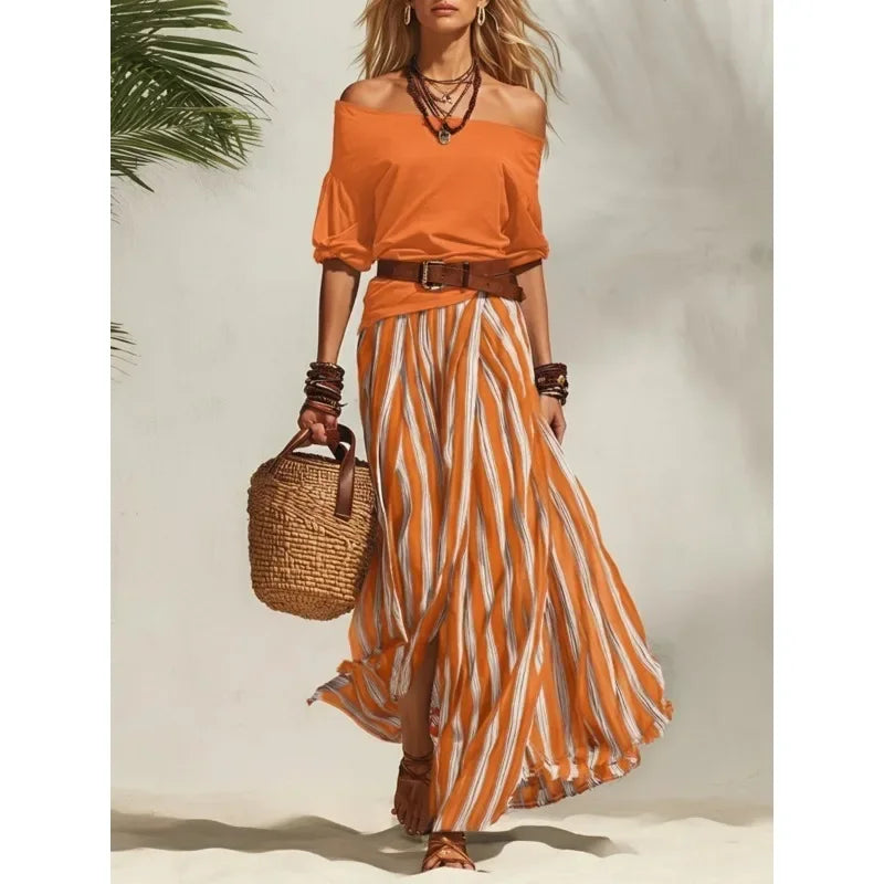 Narissa Striped Maxi Skirt Set