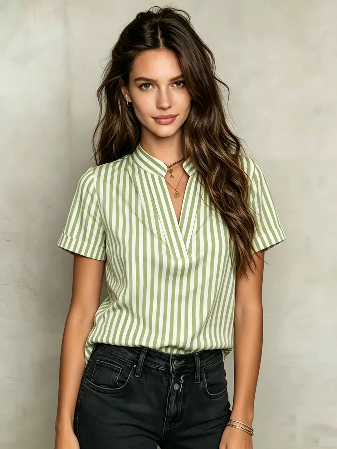 Sophie Striped Notch Neck Blouse
