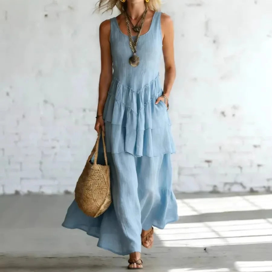 Fiorella Linen Layered Long Dress