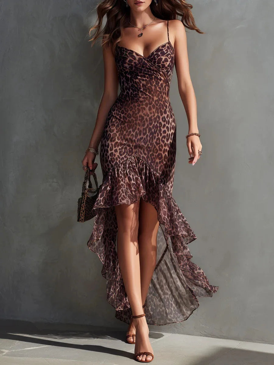 Dahlia Leopard Print Chiffon Midi Dress