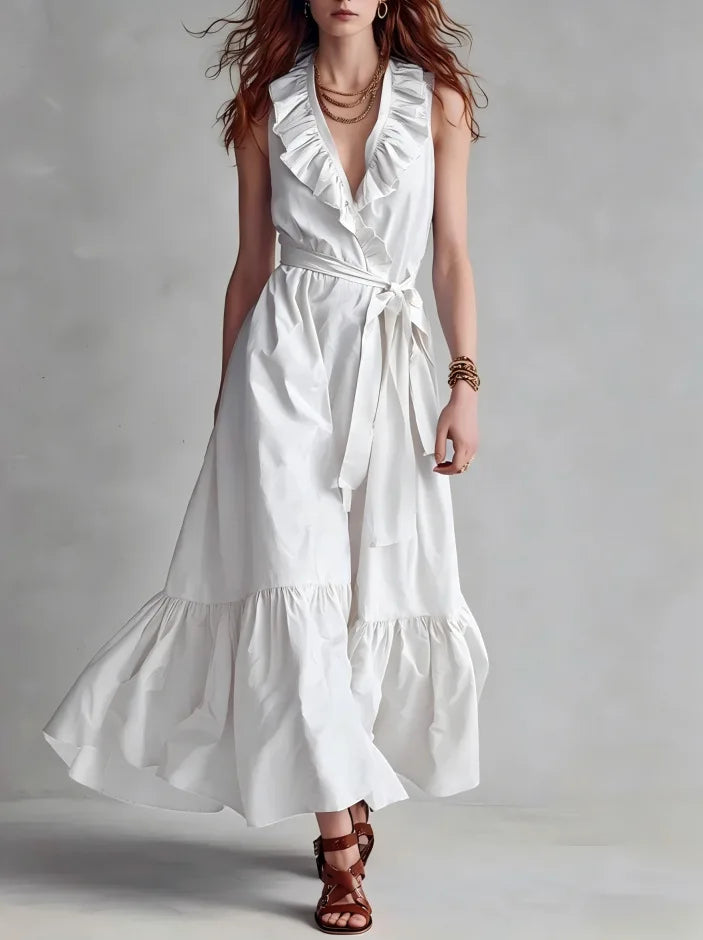 Ronara Flowy Ruffle Hem Maxi Dress