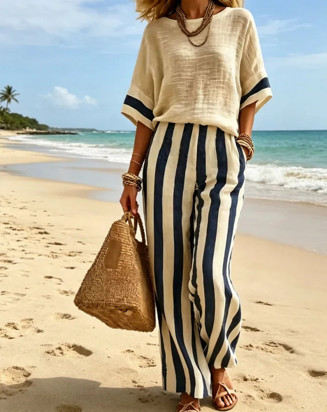 Altheia Striped Wide Leg Lounge Set