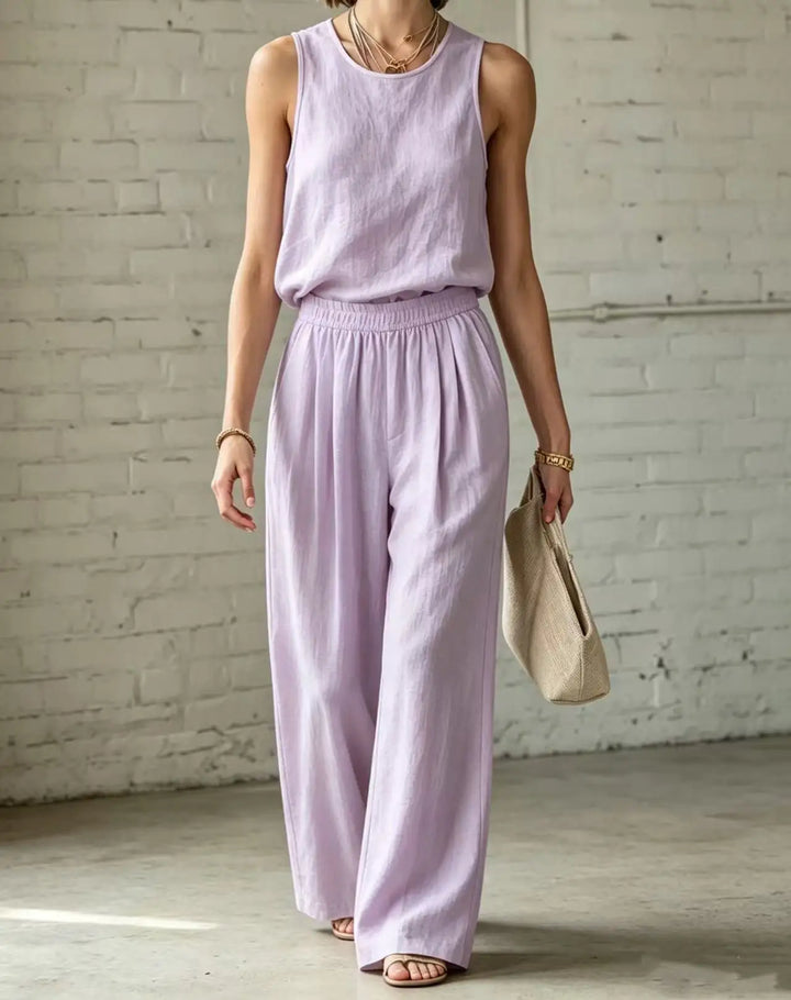 Janina Cotton Linen Camisole Wide Leg Set