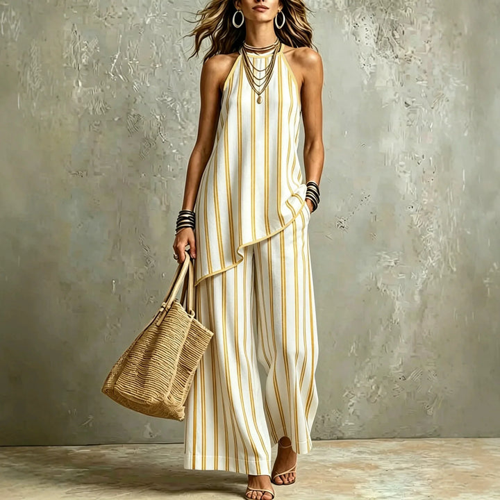 Lenora Striped Sleeveless Linen Wide Leg Jumpsuit