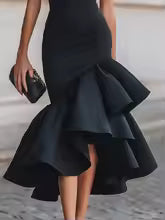 Amoria Asymmetrical Ruffle Cocktail Midi Dress