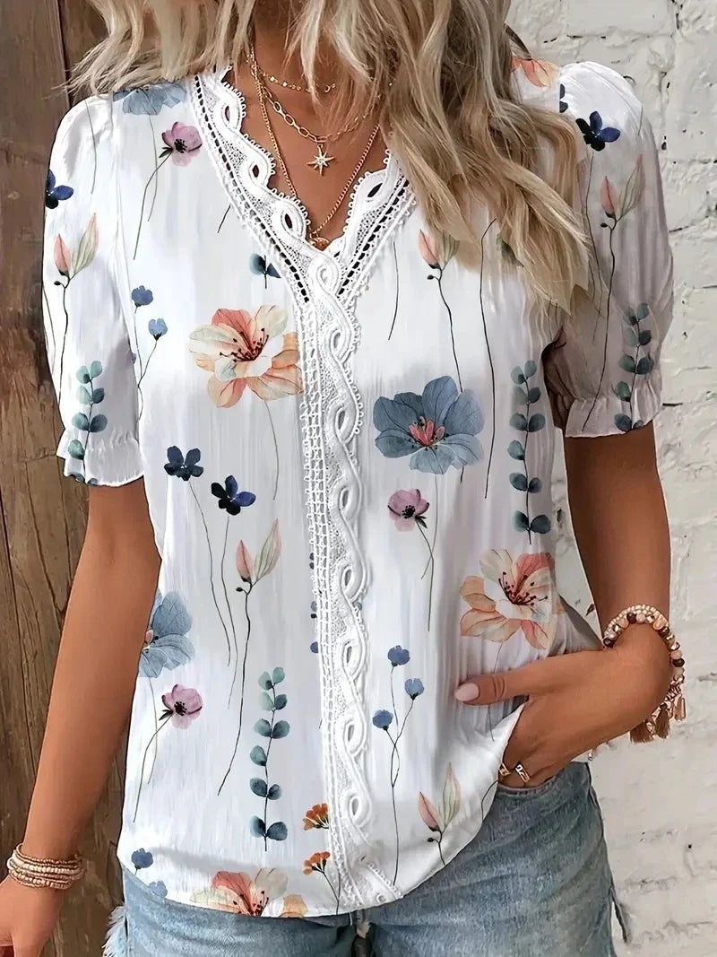 Jenna Floral V Neck Blouse