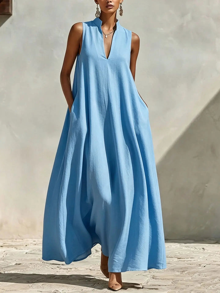 Cassara Linen V-Neck Pocket Maxi Dress