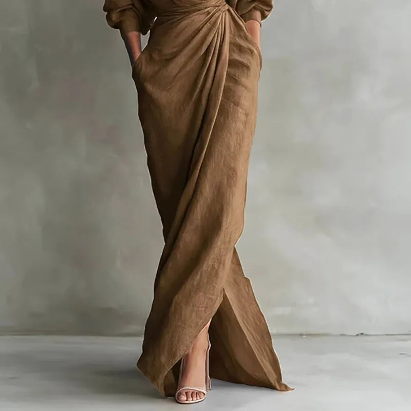 Kylie V Neck Wrap Waist Long Dress