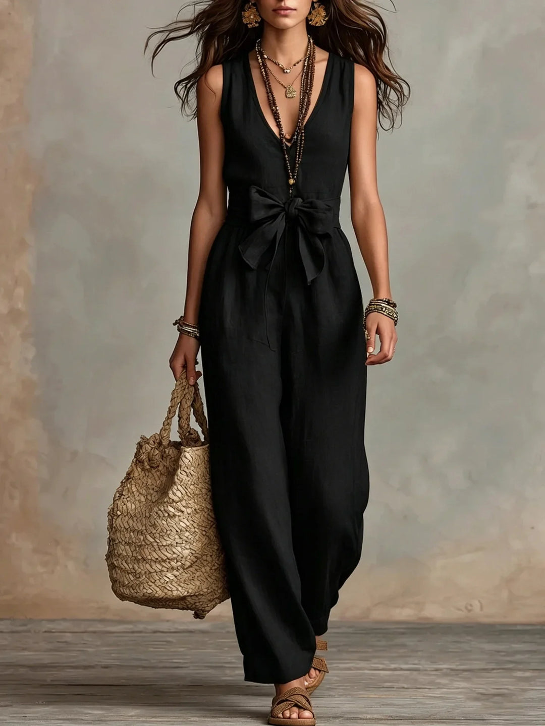 Juliana Front Tie Linen Jumpsuit