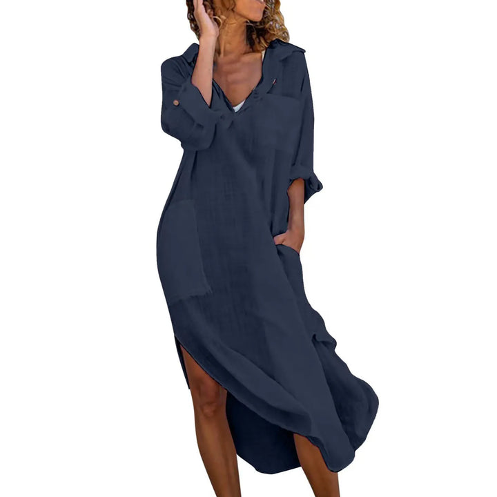 Lourdes Flowing Linen Long Shirt Dress