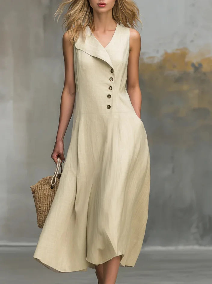 Beyonce Button Detail Flowy Midi Dress