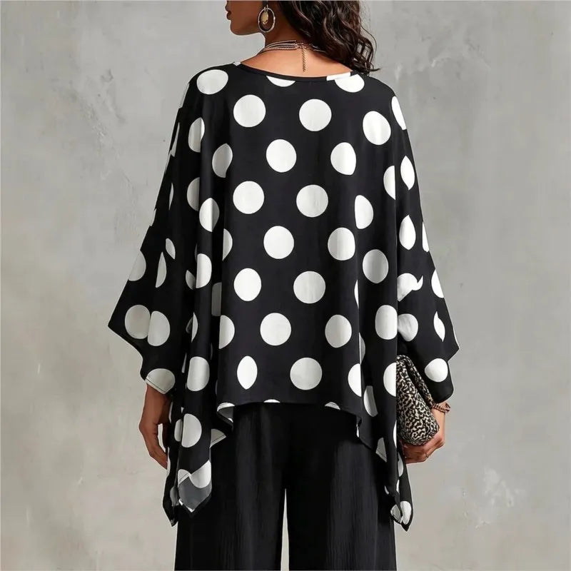 Emmalyn Asymmetrical Polka Dot Blouse