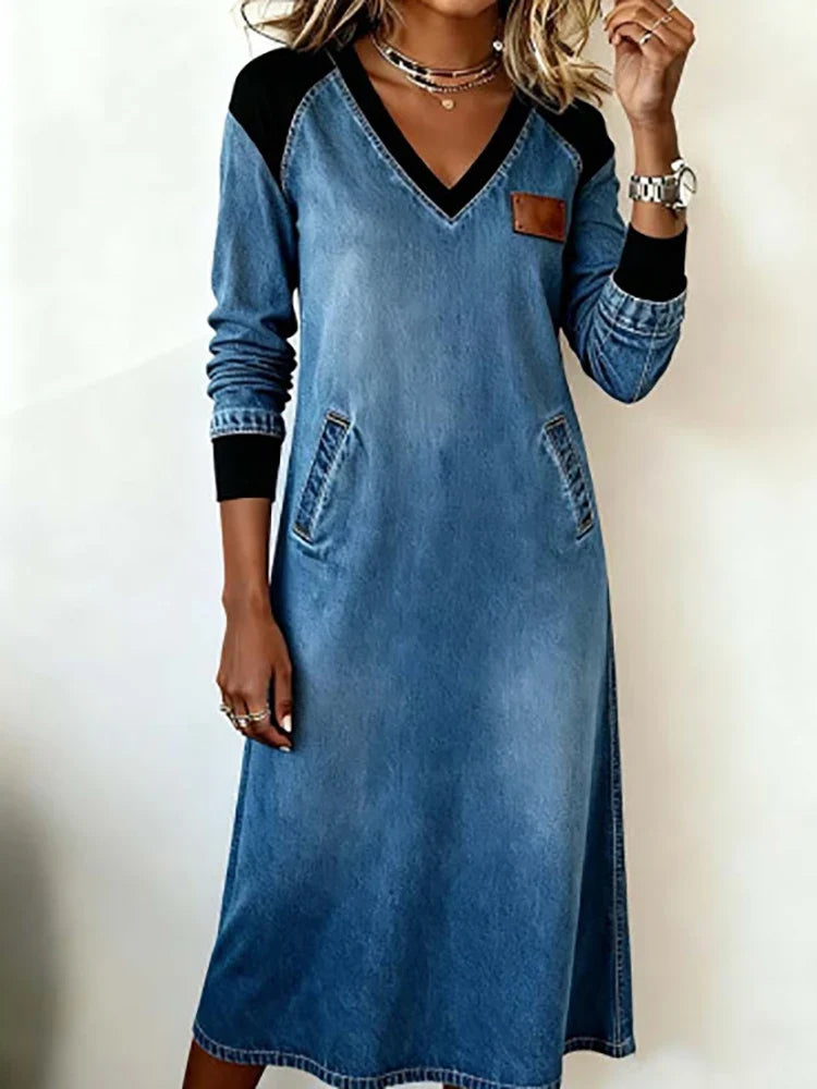 Sierra Patchwork Denim Maxi Dress