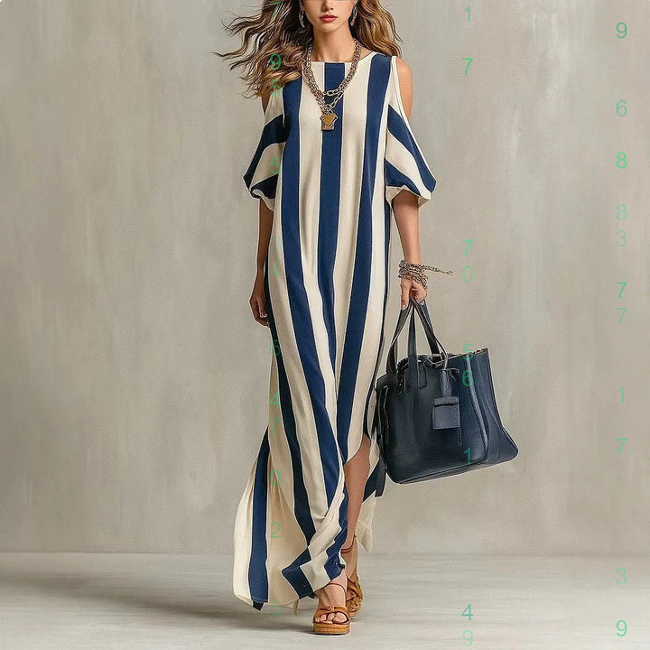 Fenella Off Shoulder Stripe Split Maxi Dress