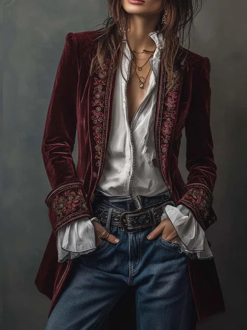 Piper Embroidered Velvet Blazer